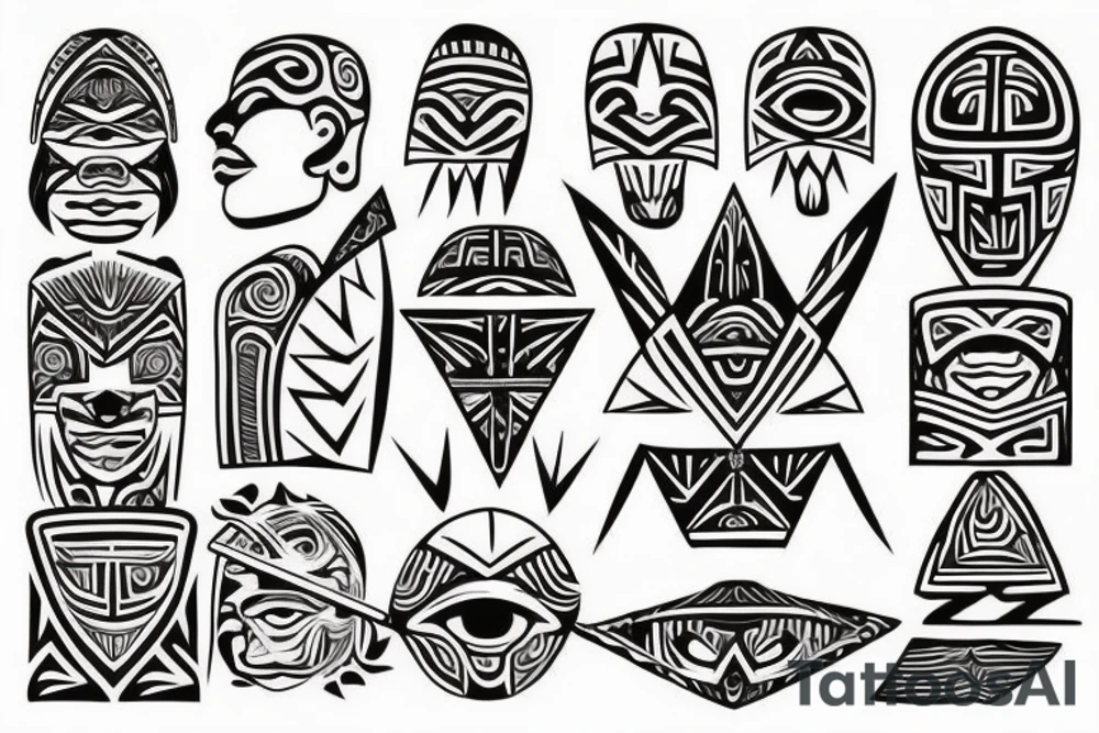 maori tribal warrior together with three triangles and sun tattoo idea