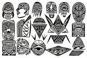maori tribal warrior together with three triangles and sun tattoo idea