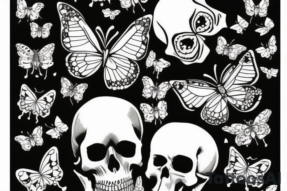 Skull with butterflies tattoo idea