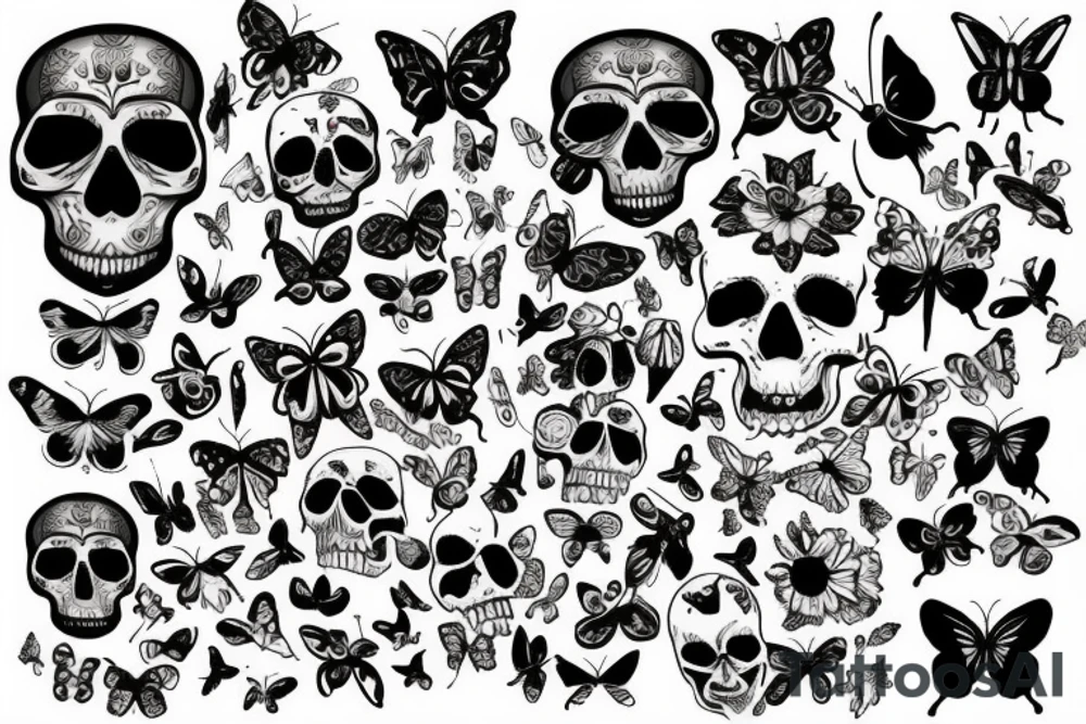 Skull with butterflies tattoo idea