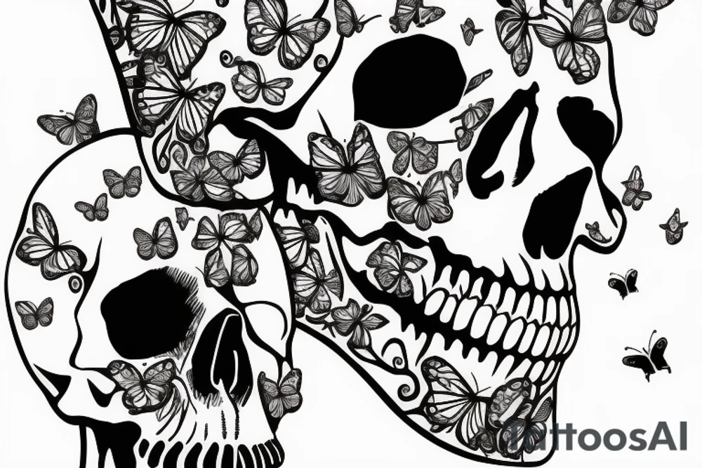 Skull with butterflies tattoo idea