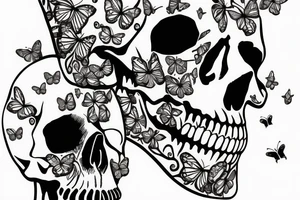 Skull with butterflies tattoo idea