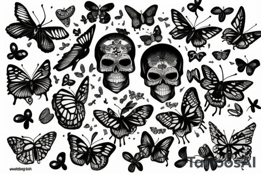 Skull with butterflies on it tattoo idea