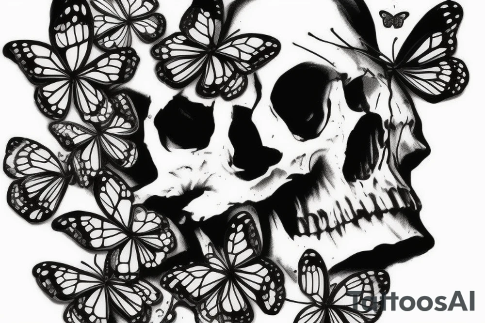 Skull with butterflies on it tattoo idea