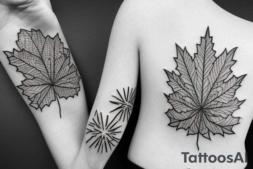 pulse tattoo with maple leaf outline connected tattoo idea