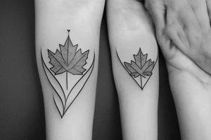 heart pulse line tattoo with maple leaf outline connected tattoo idea
