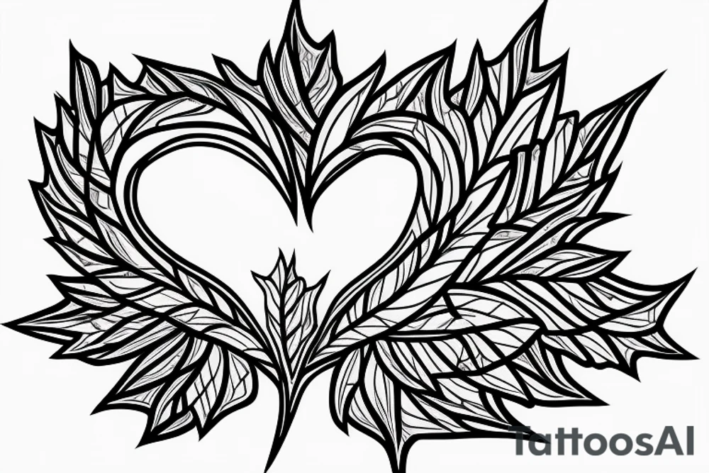 heart pulse line tattoo with maple leaf on the end tattoo idea