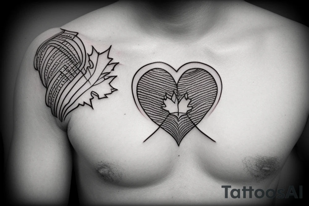 heart pulse line tattoo with maple leaf on the end tattoo idea