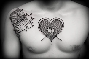 heart pulse line tattoo with maple leaf on the end tattoo idea