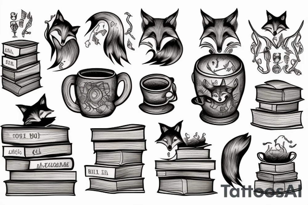 Cauldron with books and fox tattoo idea