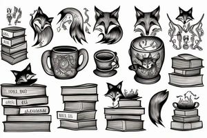 Cauldron with books and fox tattoo idea