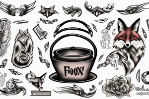 Bookish cauldron with fox tattoo idea