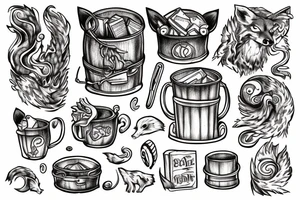 Bookish cauldron with fox tattoo idea