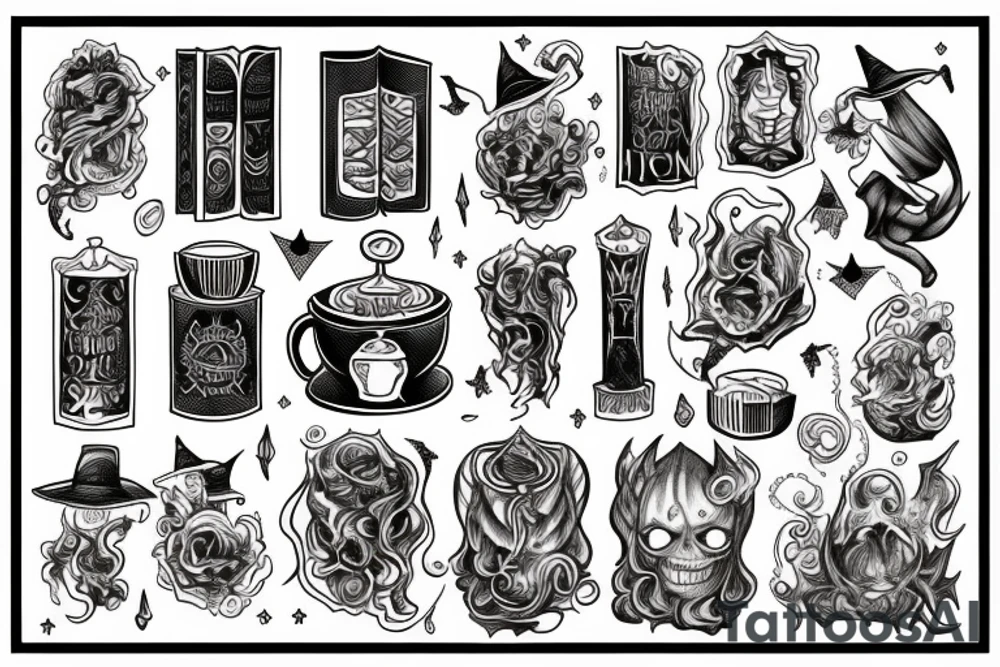 Bookish cauldron witchy tattoo idea