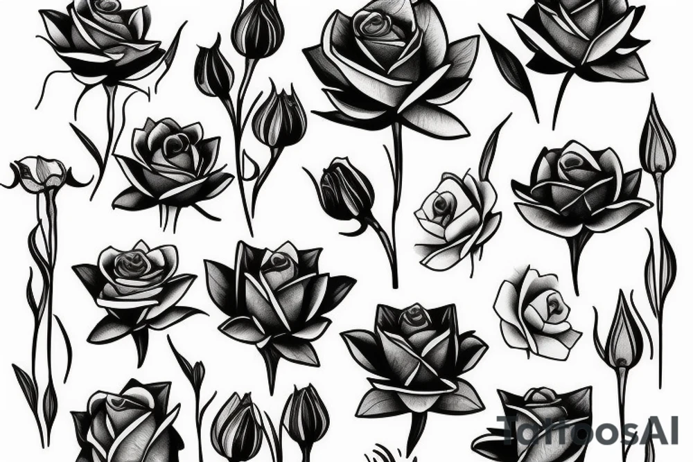 roses lotus iris violet together blooming tattoo idea