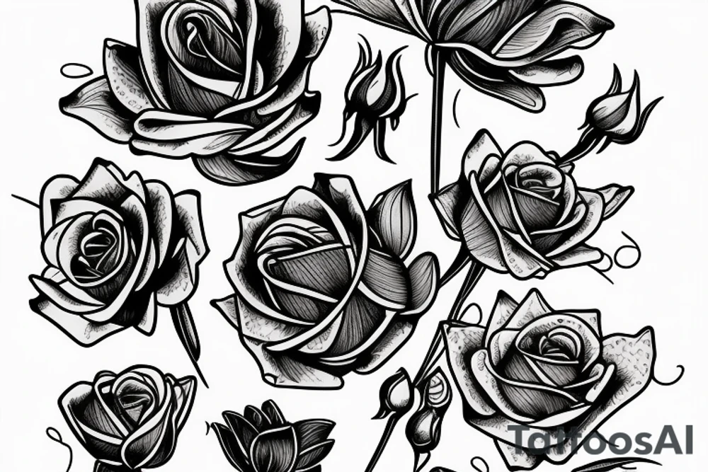 roses lotus iris violet together blooming tattoo idea