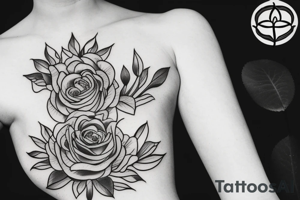 one rose, one lotus, oneiris and a violet together blooming tattoo idea