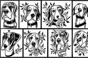 Beagle from the back looking out of a window tattoo idea