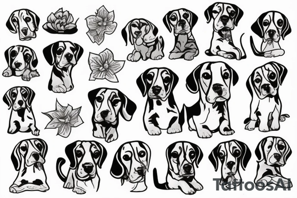 Beagle from the back looking out of a window tattoo idea
