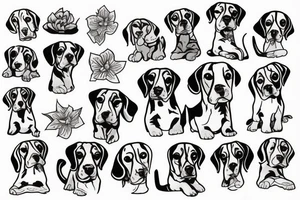 Beagle from the back looking out of a window tattoo idea