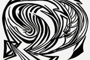 Hourglass with a staircase wrapped around it and a silhouette walking up the stairs toward Death, who is walking down the stairs. tattoo idea