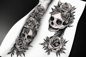 Detailed half skull and half girl face with plants and nature around it tattoo idea