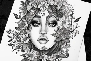 Detailed girl face with plants and nature around it tattoo idea