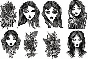 Detailed girl face with plants and nature around it tattoo idea