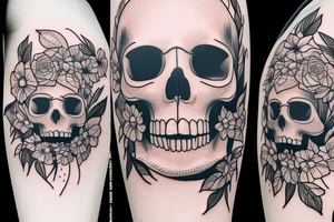 Detailed face in which the one side is a skull and the other side is a woman 
with plants and nature around it tattoo idea