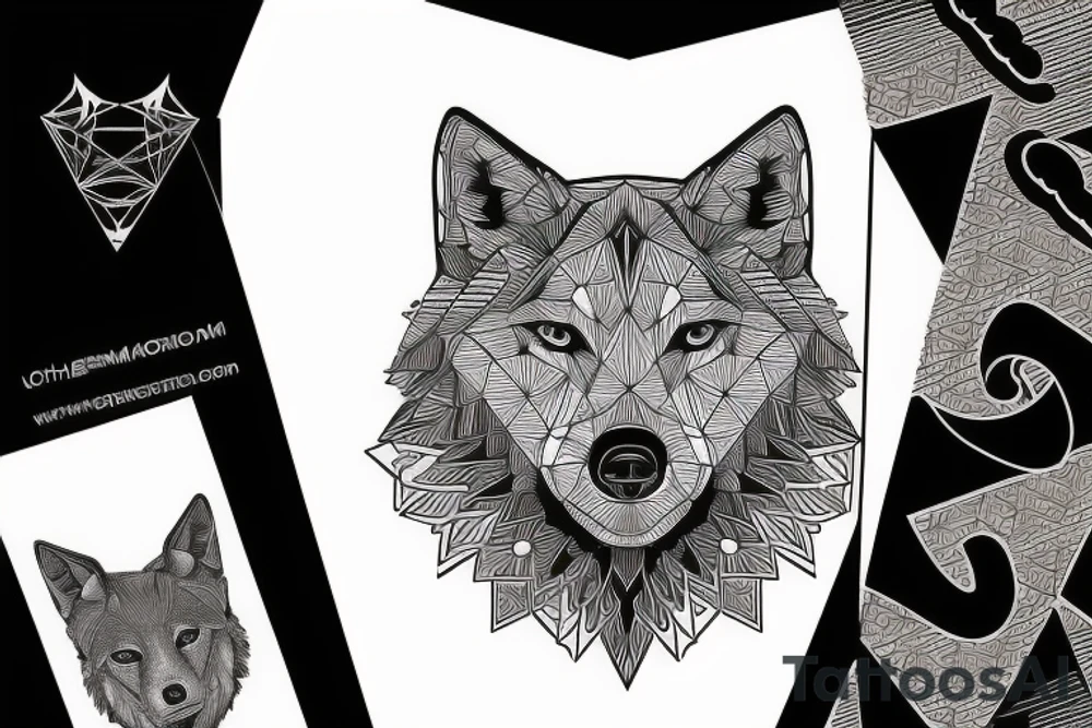 geometric wolf with geometric musical g-clef element tattoo idea