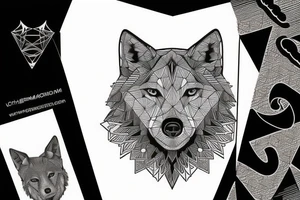 geometric wolf with geometric musical g-clef element tattoo idea