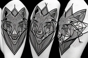 geometric wolf with geometric musical g-clef element, geometric lines tattoo idea