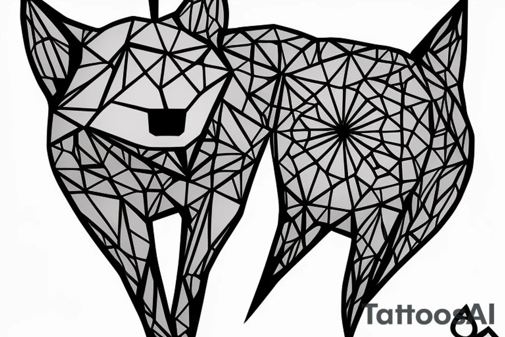 geometric wolf with geometric musical g-clef element, geometric lines tattoo idea