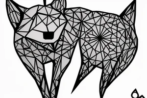 geometric wolf with geometric musical g-clef element, geometric lines tattoo idea