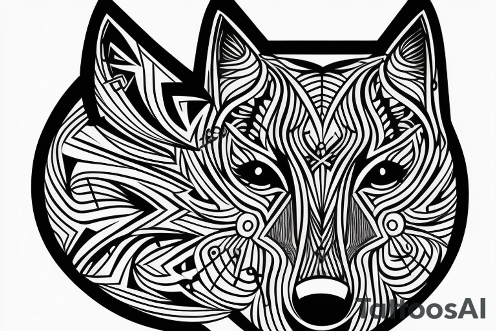 geometric wolf with geometric musical g-clef element, geometric lines tattoo idea geometric wolf with geometric musical g-clef element, geometric lines tattoo idea
