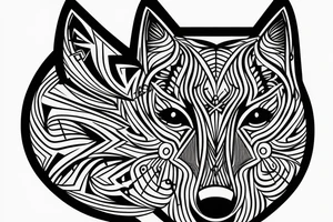 geometric wolf with geometric musical g-clef element, geometric lines tattoo idea