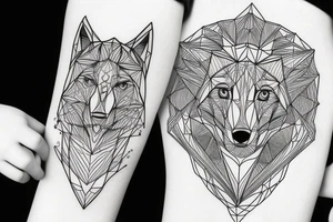 geometric wolf with geometric musical g-clef element, geometric lines tattoo idea