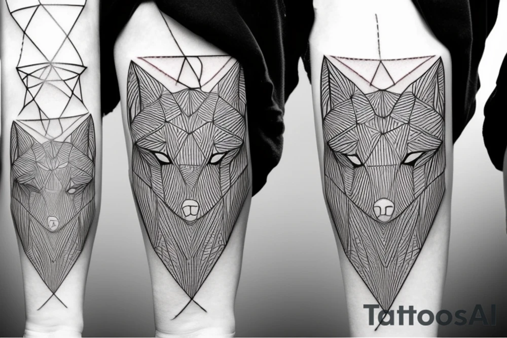 geometric wolf with geometric musical g-clef element, geometric lines tattoo idea