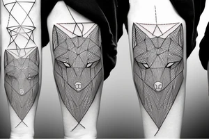 geometric wolf with geometric musical g-clef element, geometric lines tattoo idea