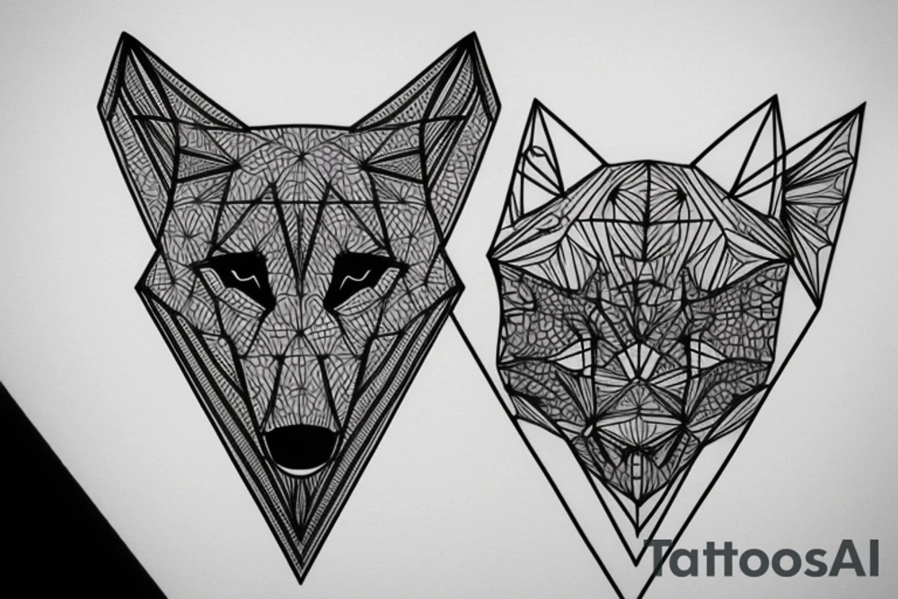 geometric wolf with geometric musical g-clef element, geometric lines tattoo idea geometric wolf with geometric musical g-clef element, geometric lines tattoo idea
