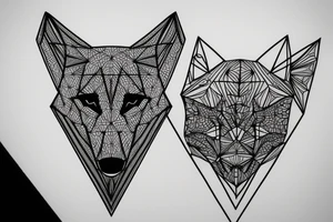geometric wolf with geometric musical g-clef element, geometric lines tattoo idea