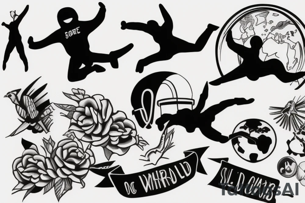 Two people skydiving the world tattoo idea