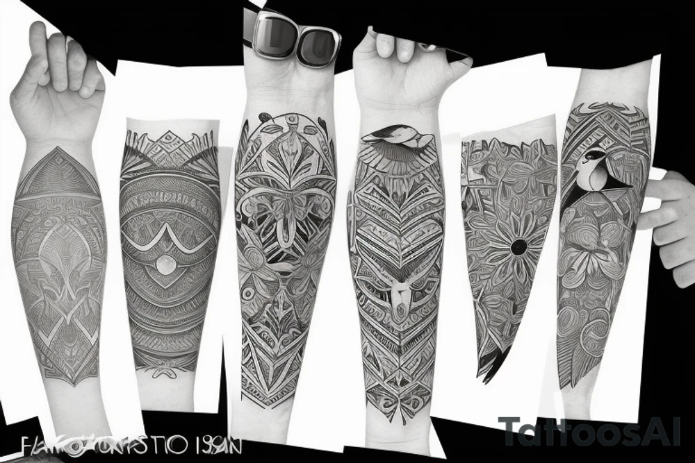 family birds arm sleeve tattoo idea