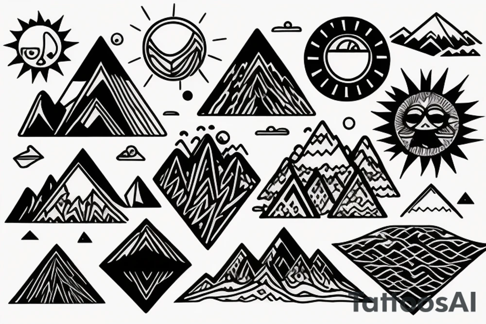 Geometrical Mountains with the sun in the sky tattoo idea