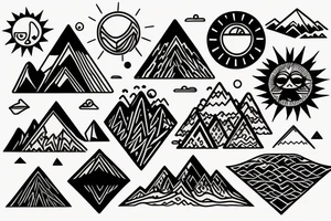 Geometrical Mountains with the sun in the sky tattoo idea