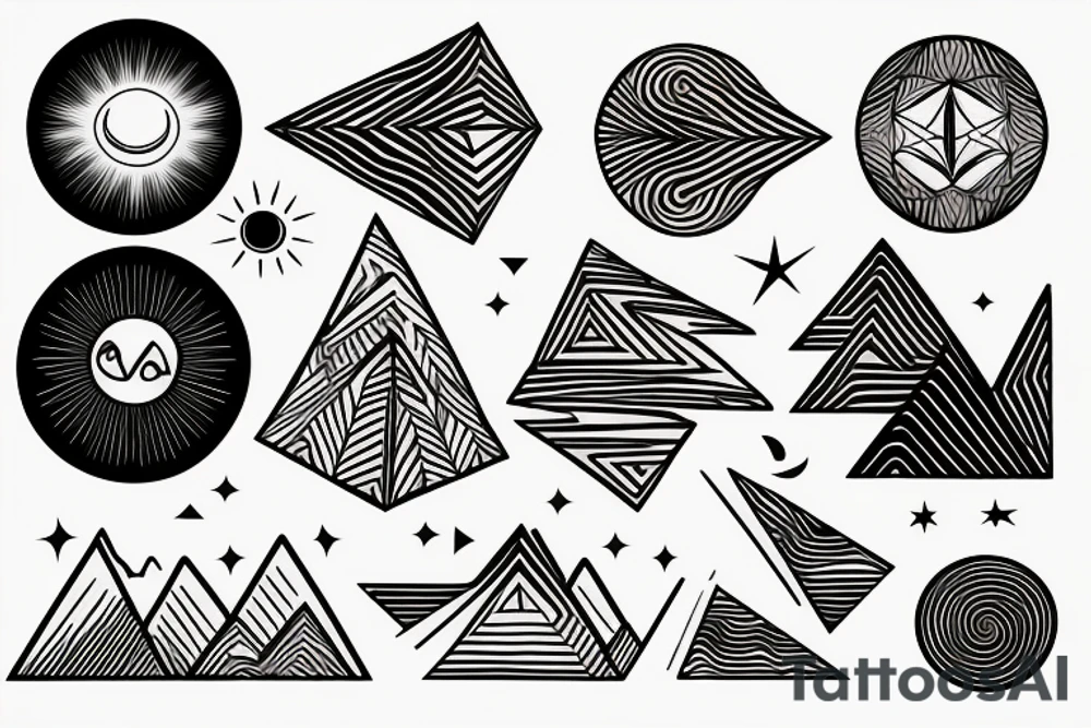 Geometrical Mountains with the sun in the sky tattoo idea