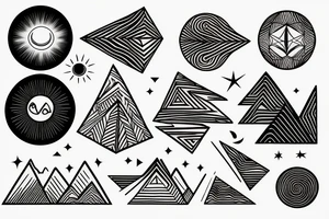Geometrical Mountains with the sun in the sky tattoo idea