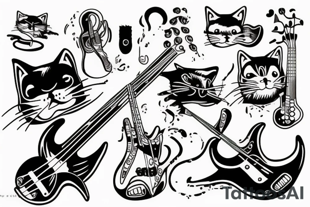 cat playing bass guitar tattoo idea