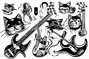 cat playing bass guitar tattoo idea