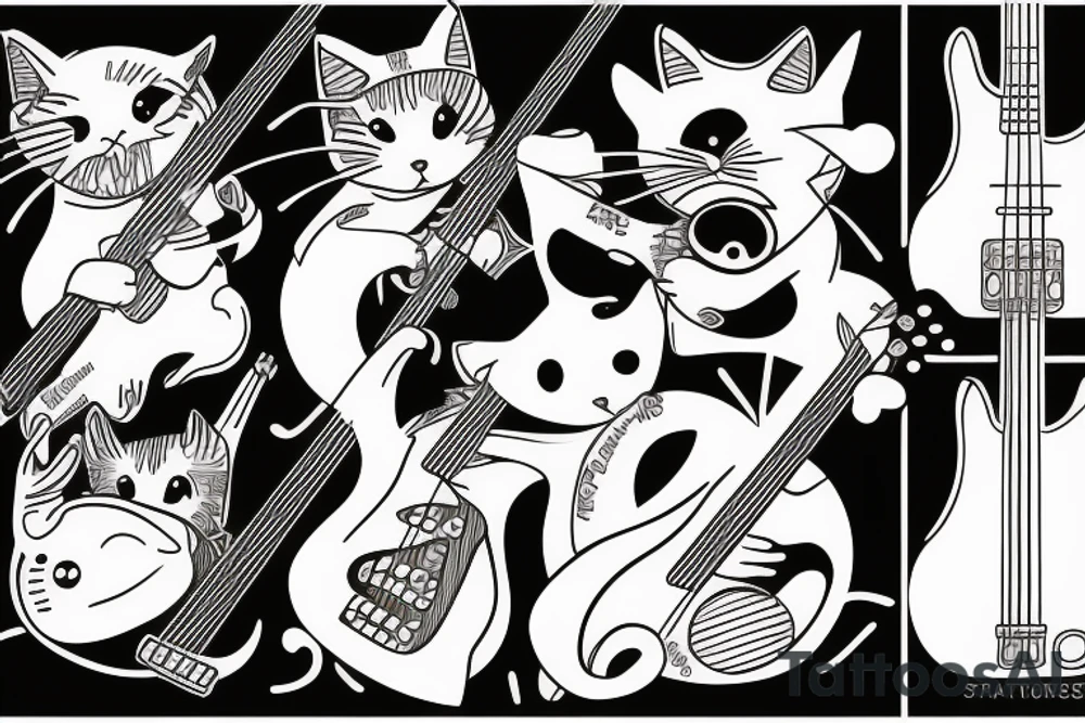 cat playing bass guitar tattoo idea